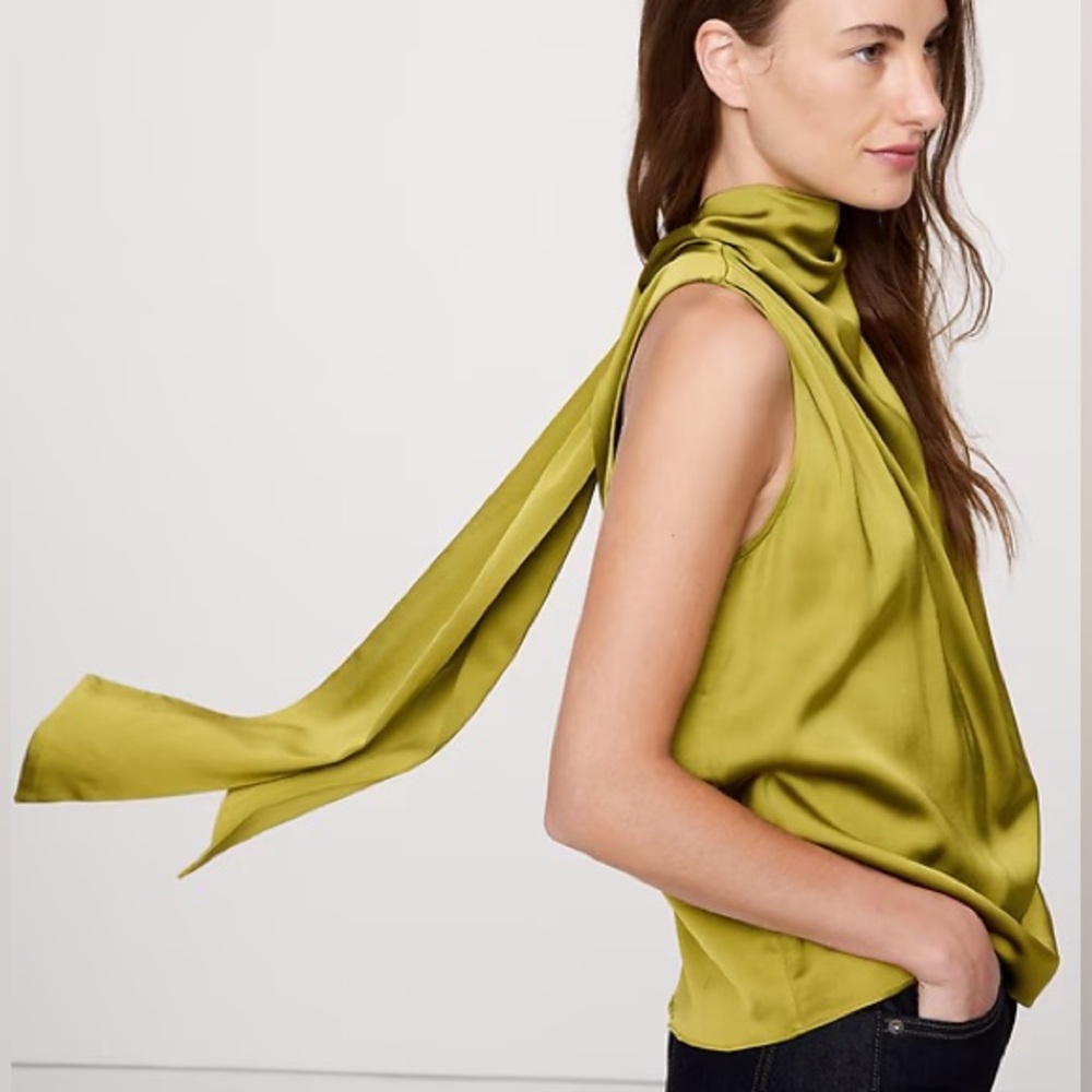 NWT Banana Republic Satin Tie-Neck Top- Olive Green